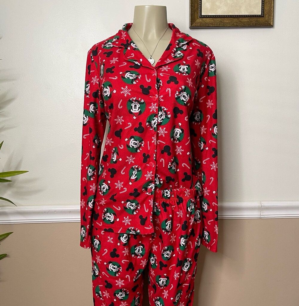 Disney Women’s Christmas Santa Mickey Mouse Flannel PJ 2 PCS. Set